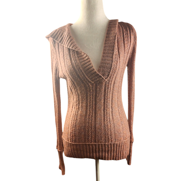 Maurices Sweaters - Maurices Women's Med Pink Sweater Hooded V-Plunge Neckline Knit Pullover